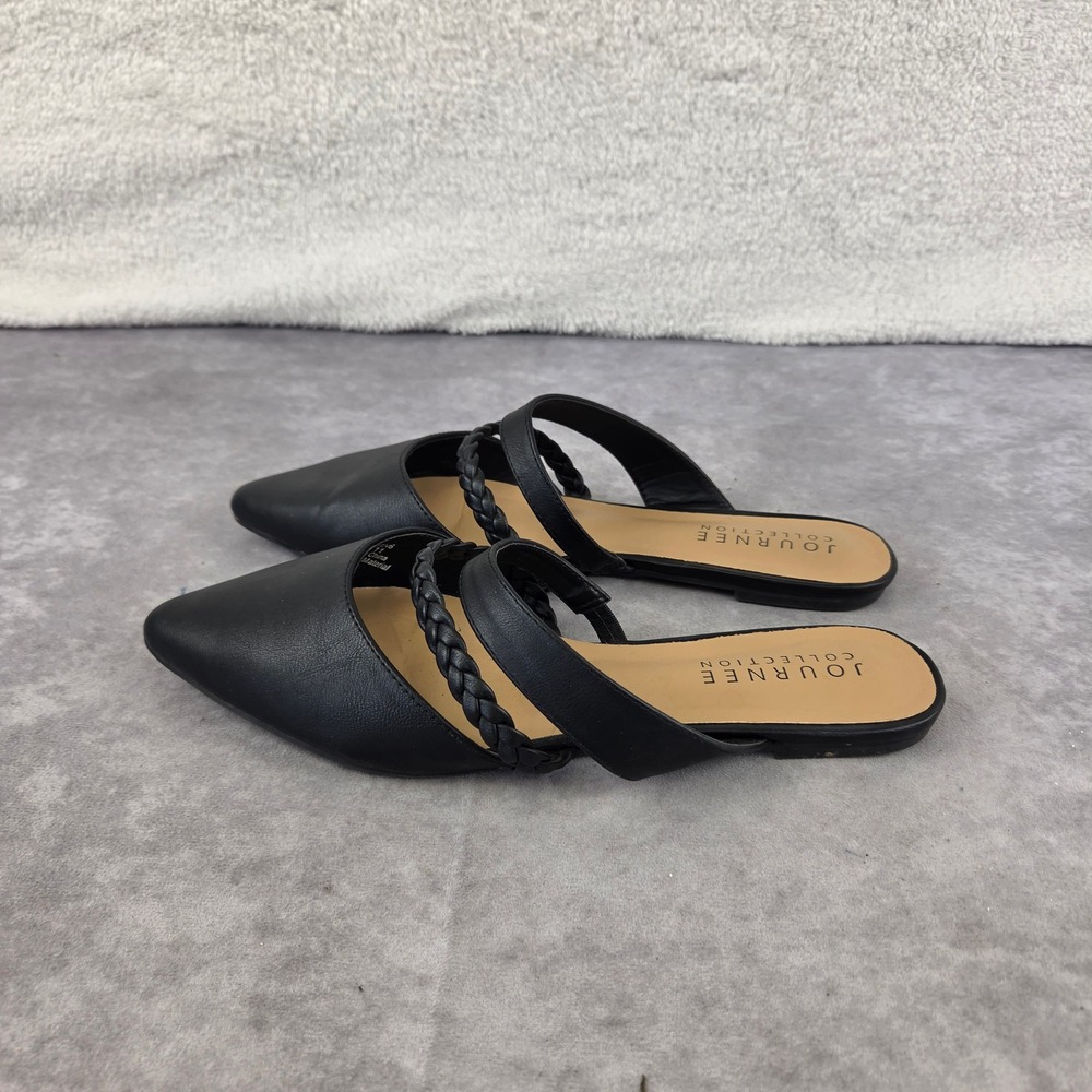 Journee Collection Womens Black Pointed Toe Braided Multi Strap Slide Mules 11